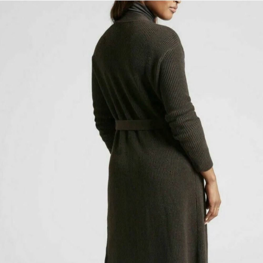 Athleta Ribbed Long Open-Front Cardigan in Olive